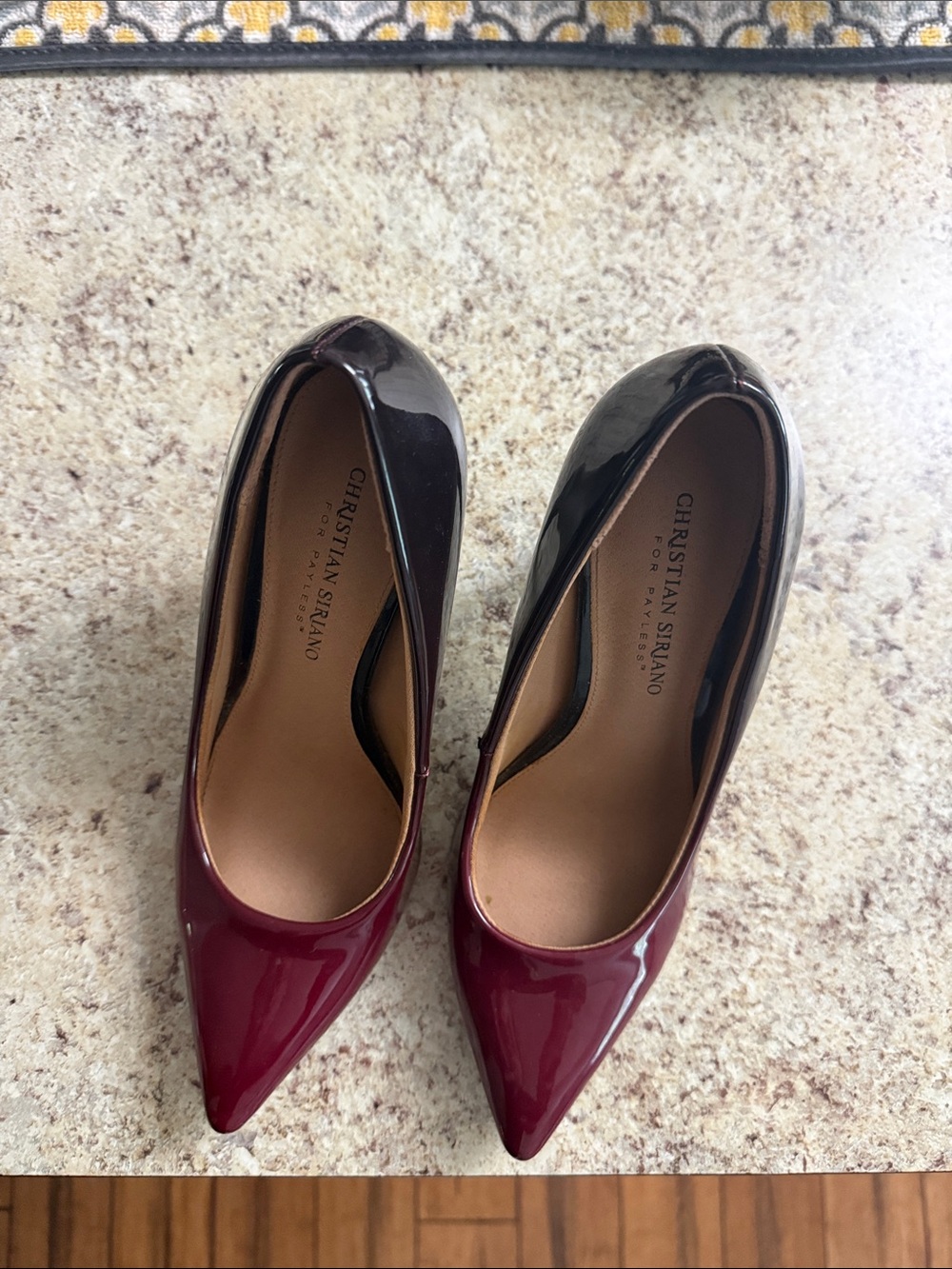 Christian Siriano Burgundy and Black Patent Pointed-Toe Pumps